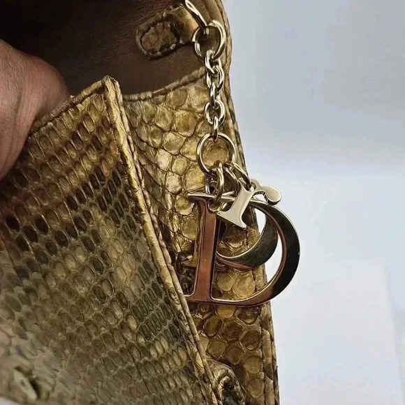 Dior Metallic Gold  Python Evening Clutch Bag/ Wallet on Chain - Picture 5 of 17